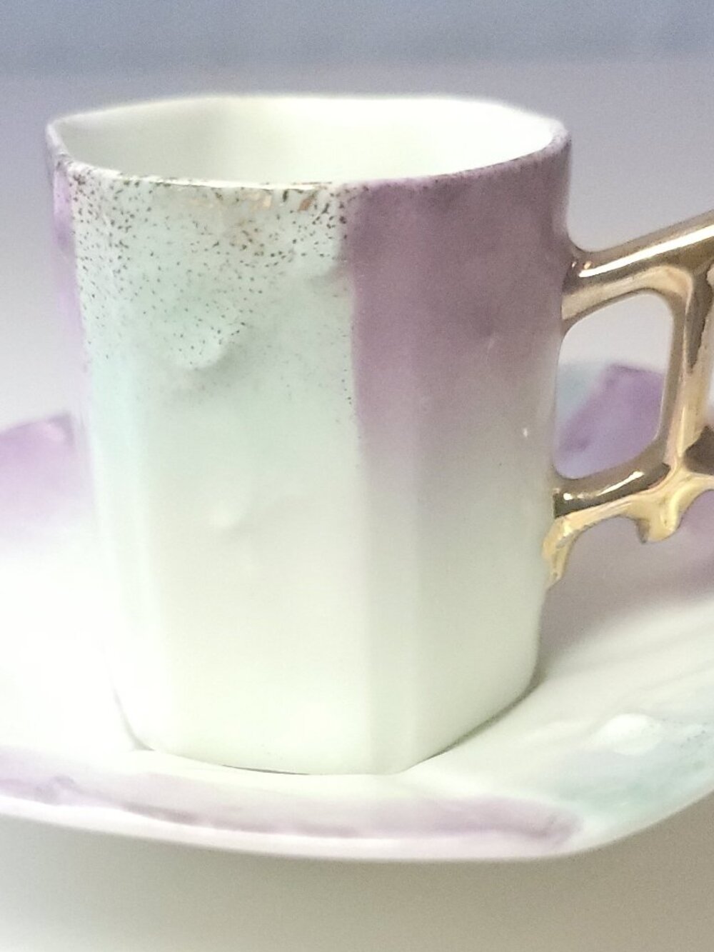 circa 1930 Japanese Hexagonal Lusterware Demitasse Cup and Saucer